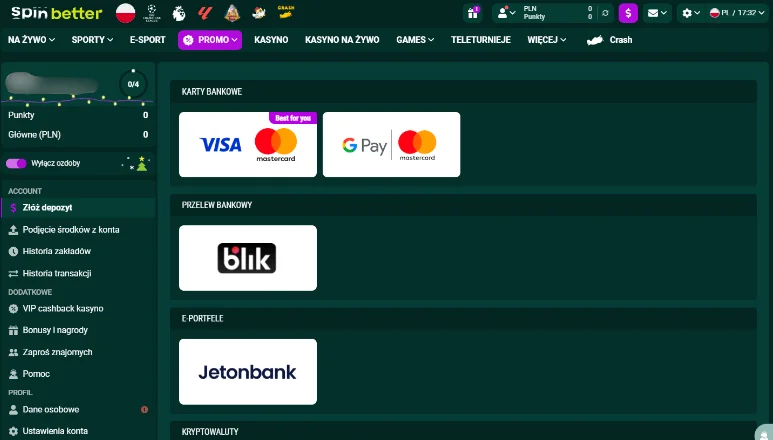 Metody płatności w Spinbetter